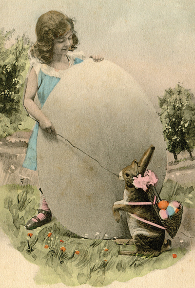 Girl with Easter Egg and Bunny