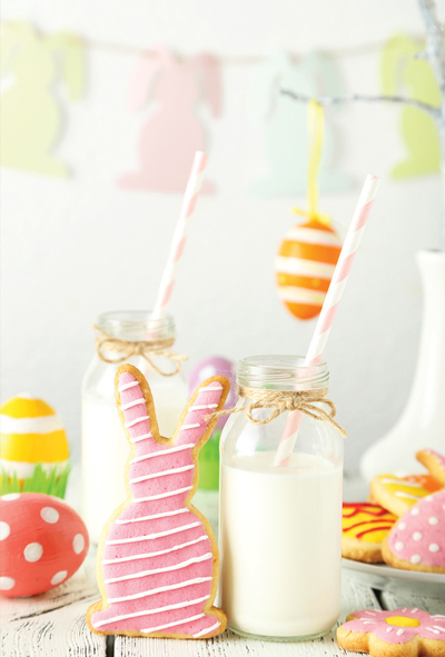 Easter cookies, milk and eggs 