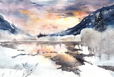 Winter landscape with a hare