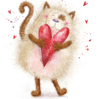 Fluffy cat with a heart